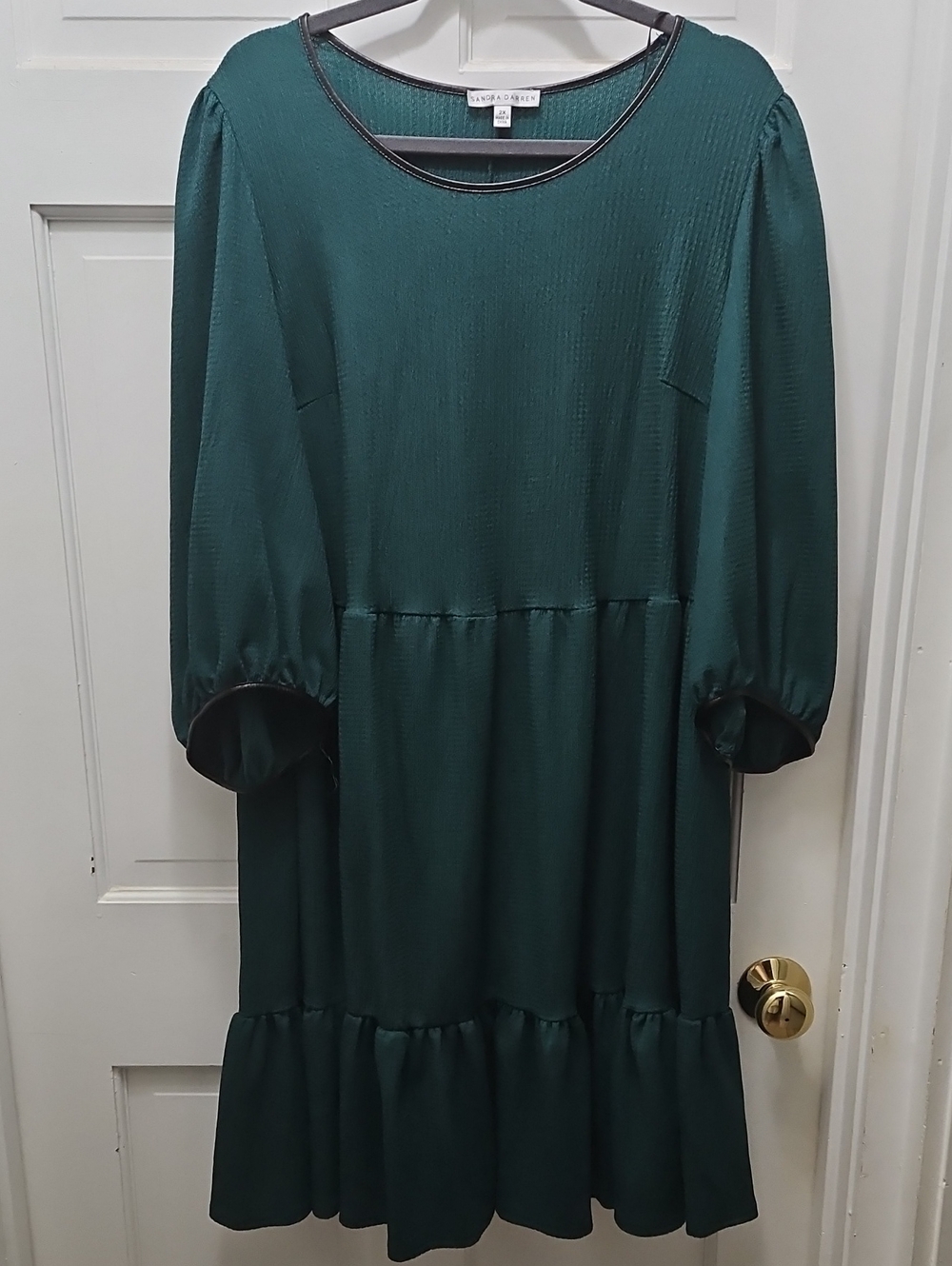 Sandra Darren Forest Green Tiered 3/4 Sleeve Dress 2X